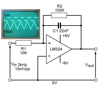 Op Amp Integrator/Low Pass Active Filter op-amp-int-cct.jpg