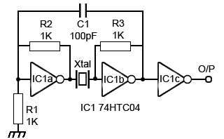 Crystal Controlled Clock Oscillator Circuit clock-7404-xtal.gif