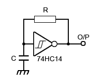 Simple Clock oscillator using a Schmitt inverter gate clock-basic-7414.gif