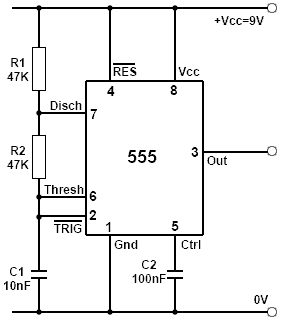 555 Circuit for 1kHz 2:1 Mark to Space Ratio 555-astable-design.gif