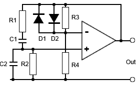 Basic Diode Stabilised Wien Bridge Oscillator wien-bridge-basic-diode.gif