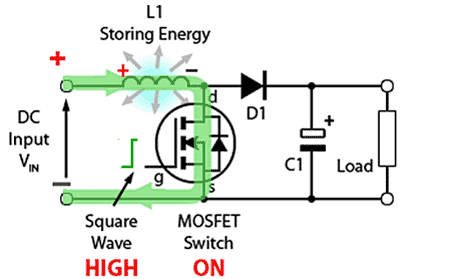 Boost Converter Operation at Switch On boost-converter-cct01.gif