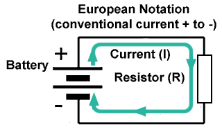 European labeling of current flow in simple DC Circuits European labeling of current flow in simple DC Circuits